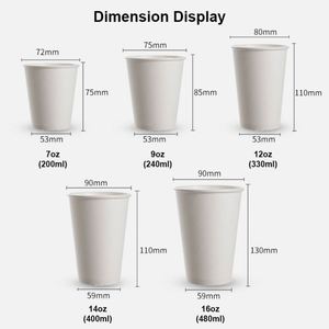 Gobelets à café en papier épais de qualité alimentaire jetables de 12 oz, blancs, à paroi simple ou double, avec impressions de logo - Product Image 4