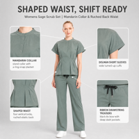 Ensemble de blouses médicales ajustées pour femmes avec logo personnalisé, col mandarin, demi-fermeture à boutons, taille cintrée, manches dolman, uniforme d'infirmière pour clinique dentaire