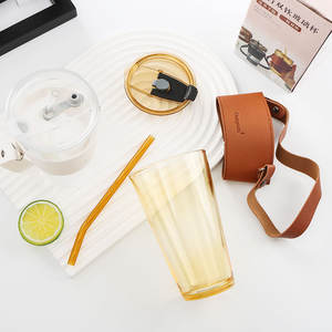 Taza de Café de Vidrio Borosilicato Ecológica al por Mayor con Pajita y Tapa de 450ml para Viajes, para Jugo, Agua, Té y Café - Product Image 4