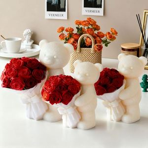 3D Rose Bear Candle <b>Mold</b> Bear Holding Bouquet Candle Silicone <b>Molds</b> for Candle Making Resin Aromatherapy Gypsum Wax Clay Craft - Product Image 3