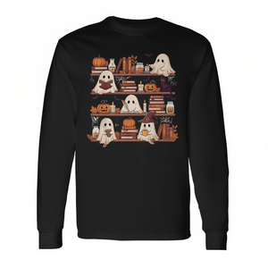 Camiseta de manga larga Retro Ghosts Reading Book Halloween Bookshelf Spooky Library - Product Image 2