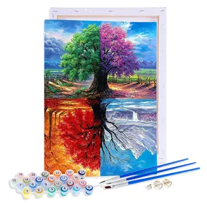 AOVIA Vente en gros de peinture sur toile acrylique Peinture d'arbre quatre saisons par numéro de toile Art mural moderne