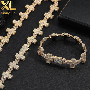 New Design Iced Out <b>Cross</b> Bracelet Women's Hip Hop Jewelry Gold Plated Brass Full Diamond <b>Cross</b> Link <b>Chain</b> Bracelet - Product Image 6