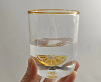 Tasse en verre borosilicate fait main, résistante à la chaleur, avec ornement 3D en forme de fruit, 400 ml, bord coloré, réutilisable pour café, jus, eau