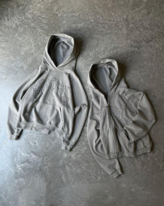 Sudadera con capucha extragrande de algodón pesado con lavado ácido y efecto desgastado, con cremallera, estilo vintage, personalizable con logotipo bordado. - Product Image 5