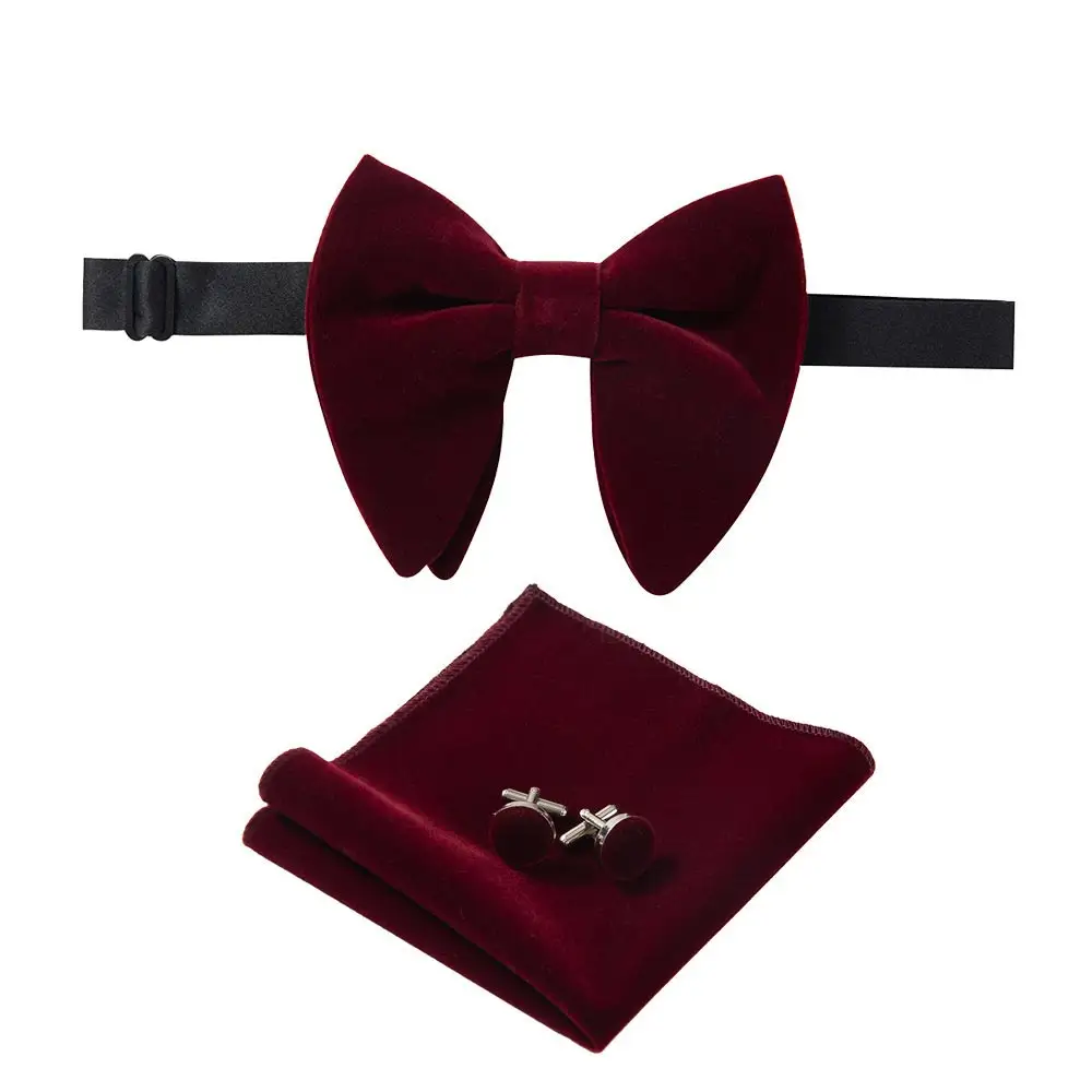 New Arrival Nhung Lớn Bowties Rắn Khăn Tay Khuy Măng Sét Bow Tie Set Red Yellow Men Cổ Ties Cho Đám Cưới