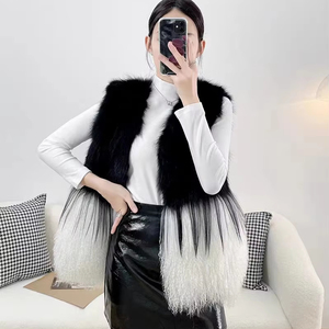 Chaleco de Piel de Oveja Tibetana Estilo Boho Premium, <span class=keywords><strong>Pelo</strong></span> Largo Naturalmente Rizado, Chaleco de Piel de Cordero con Parches, Ropa Urbana de Lujo para <span class=keywords><strong>Mujer</strong></span> - Product Image 1