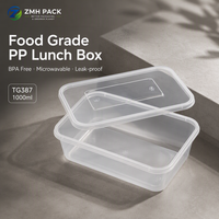 Boîte de préparation de repas carrée en PP de qualité alimentaire, 1000 ml, micro-ondable, écologique, pour déjeuner, sushi, pizza, jetable, anti-fuite, avec couvercle à fermeture