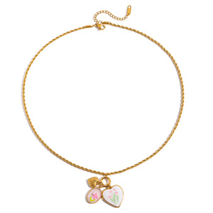 Collier avec pendentif en forme de cœur floral, en acier inoxydable, couleur or, bijoux cadeau - Product Image 5