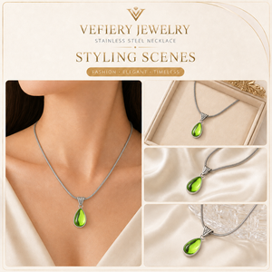 Collier pendentif tendance en forme de goutte d'eau verte en acier inoxydable plaqué or pour femmes - Product Image 2