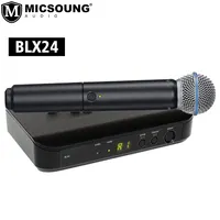 Sistem BLX4 BLX24 PG58 SM58 BETA58 Mikrofon Nirkabel 2 Saluran UHF Kit Ganda untuk Pertunjukan Panggung Shure Karaoke