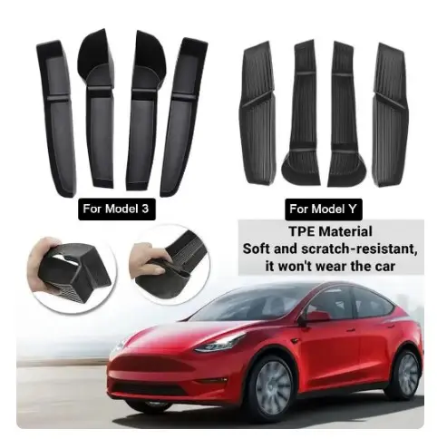 Kotak penyimpanan sisi pintu mobil, Aksesori dekorasi mobil untuk Tesla Model Y 2022 sandaran tangan pintu Interior TPE Organizer Model Y 2023