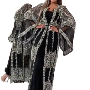 रामदान कफ्तान शाम की पोशाक दुबाई लक्जरी अबाया हाई क्लास के सीक्वेंस कढ़ाई फीजुम किमोनो