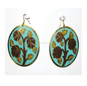 2025 Tailandia verde 4 pares 20mm oro largo martillado pendientes textura bronce pendientes colgantes joyería larga ropa de verano joyería - Product Image 1