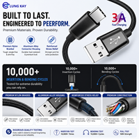 Câble USB-A vers USB-C LUNG KAY 3A, 6 pieds, en nylon tressé durable, charge rapide, synchronisation des données 480 Mbps pour téléphones mobiles, ordinateurs portables