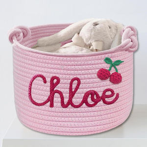 Cesta de almacenamiento de cuerda de algodón tejida a mano <span class=keywords><strong>con</strong></span> <span class=keywords><strong>nombre</strong></span> personalizado, patrón de flores encantadoras, regalo para Baby Shower - Product Image 3