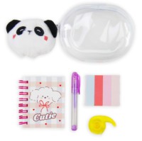 Set de Papelería Kawaii con Estuche de PVC, Cuaderno Bonito, Bolígrafo, Notas Adhesivas, Cinta Adhesiva y Llavero de Peluche, Regalo Escolar Creativo para Niñas