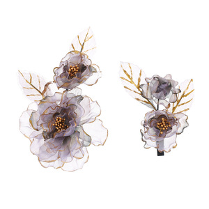 Nouvelle conception originale, faite à la main, ornée de dorures, coiffe Hanfu gris foncé, maquillage et accessoires, cheveux fleuris estampés à chaud - Product Image 5