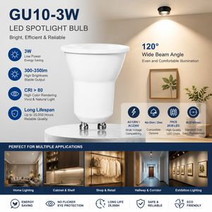 หลอดไฟ LED GU10 3W AC230V แบบสปอตไลท์ โครงสร้างอะลูมิเนียม+พลาสติก ปรับความสว่างได้ เหมาะสำหรับใช้ในโรงแรม - Product Image 1