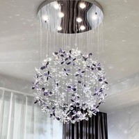 Lustre suspendu pour hôtel et restaurant, décoration en cristal, fleurs, télécommande, plafond, luxe moderne pour salon