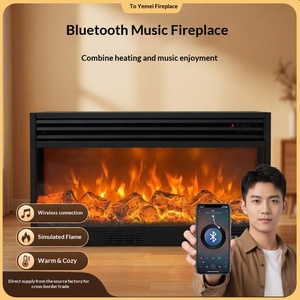 Cheminée électrique murale encastrée avec simulation de <span class=keywords><strong>flamme</strong></span> musicale, chauffage, contrôle par application smartphone, thermostat réglable, pour <span class=keywords><strong>la</strong></span> maison - Product Image 1