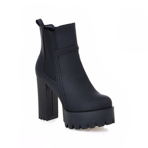 Botas Casuales Marrones Mate para Toda Temporada con Plataforma Antideslizante para Compras, Botas de Plataforma con Punta Redonda Marrón - Product Image 3