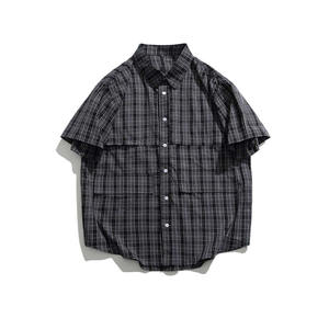 Novedad de verano para <span class=keywords><strong>hombre</strong></span>, camisa informal de manga corta a cuadros con cuello polo a la moda versátil de estilo japonés - Product Image 3