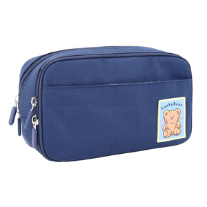 Blue Zippered Pencil Case with <b>Cute</b> <b>Bear</b> Patch Custom Design Stationery Bag for School Office Storage - Product Image 2