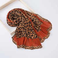 Nouvel arrivage transfrontalier : Foulard vintage imprimé léopard froissé, en viscose texturée, écharpe fine printemps/été