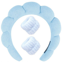 FF5552 Kits de bandeaux et bracelets de poignet pour femme, à nœud torsadé, pour soins de la peau, maquillage et lavage du visage, avec éponge moelleuse pour spa