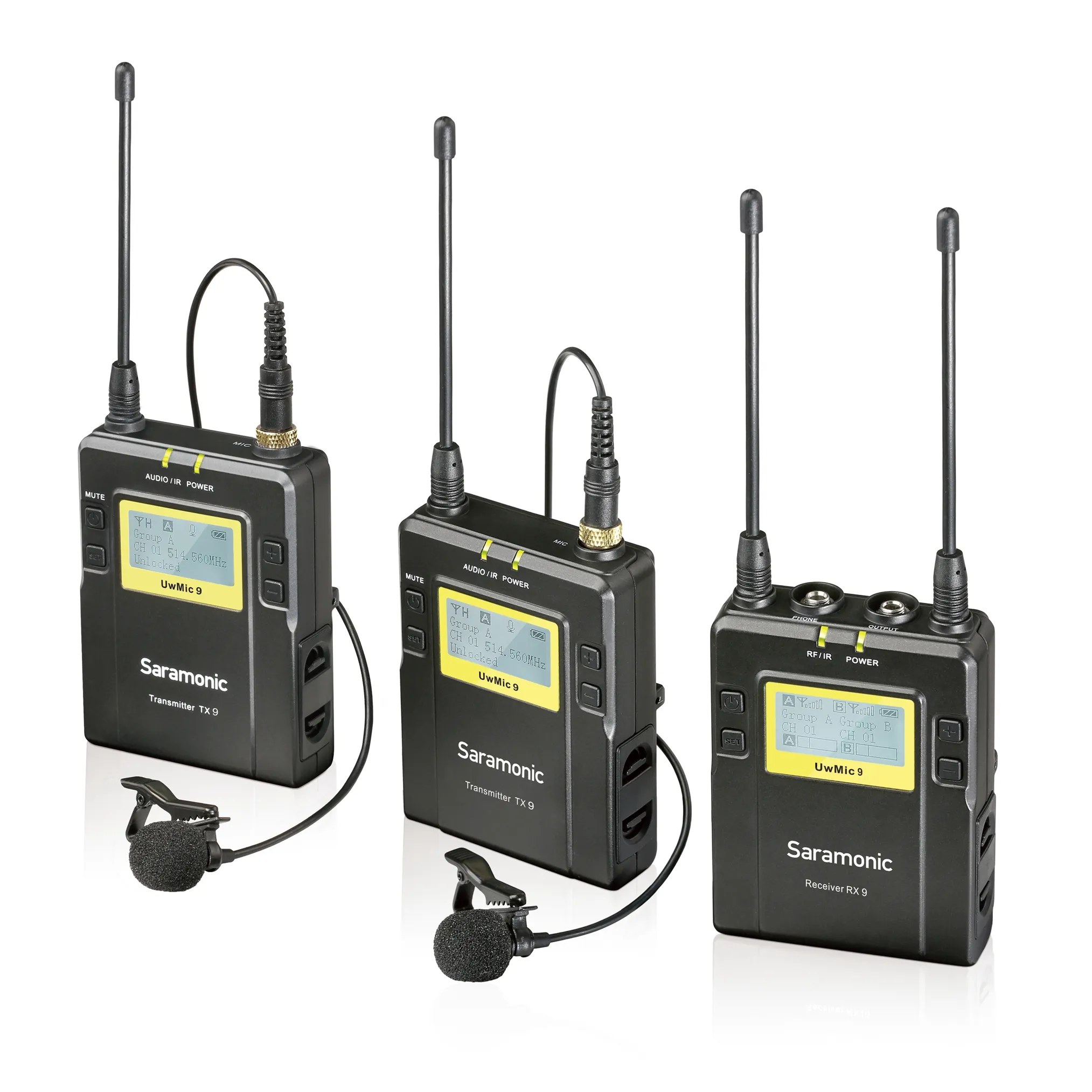 Saramonic UwMic9 TX9 + TX9 + RX9สเตอริโอ UHF Wireless Lavalier ไมโครโฟนสำหรับกล้อง DSLR,กล้องวิดีโอ,กล้อง,Recorder,สมาร์ทโฟน