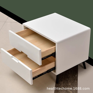 Minimalist Solid Wood Nightstand Off White Double Layer Storage Bedroom Furniture For Home Use - Product Image 4