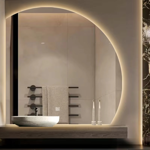 Superbe <span class=keywords><strong>Miroir</strong></span> Intelligent LED Demi-Lune Personnalisé pour Salle <span class=keywords><strong>de</strong></span> Bain, Mural, avec Éclairage Irrégulier pour Maquillage - Product Image 1