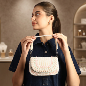 Bolso de Hombro con Cuentas, Diseño Artesanal, con Perlas, para la Noche, Ecológico, Capacidad de 1L, Cierre Magnético - Product Image 3