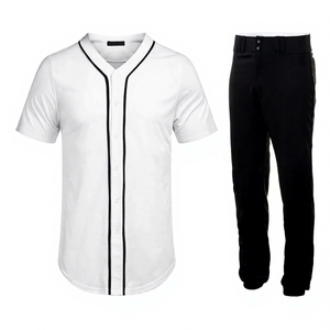 Ensemble de maillot de baseball blanc pour homme avec pantalon noir, manches courtes, coupe régulière, respirant, vêtements pour toutes les saisons - Product Image 1
