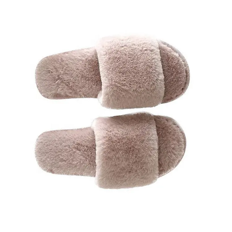 Canada USA Warm Fluffy Slippers Women Cozy Faux Fur Indoor Floor one strap Flat Soft Furry Shoes Ladies Female