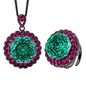 Nouvel Arrivage – Ensemble Collier et Bague en Cuivre Écologique avec Zircon Vert Taillé en Rose 18 mm – Bijoux Tendance 2026 pour Femme - Product Image 1