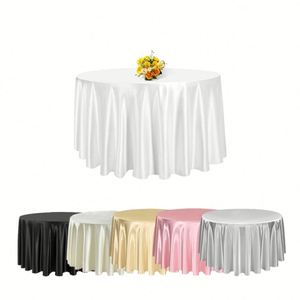 Mantel Redondo de Satén de 120 cm, Mantel Redondo de Lujo Plateado y Blanco, Sin Arrugas, para Banquetes y Bodas - Product Image 2