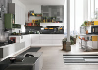YK Italian Designs : Tiroir coulissant et charnière pour armoires de cuisine en panneau mélaminé écologique laqué blanc, design italien, avec robinet intégré