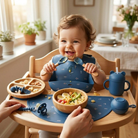 Ensemble de vaisselle en silicone de qualité alimentaire 9 pièces pour tout-petits, bol à ventouse, bavoir imperméable, cuillère, fourchette, pour l'apprentissage du sevrage, personnalisable