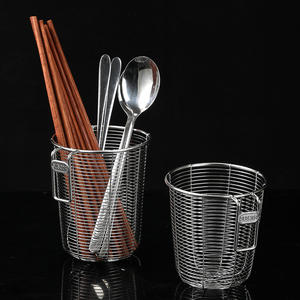 Stainless Steel Chopstick Holder Round <b>Drain</b> Rack With Handle Multipurpose Kitchen Storage <b>Basket</b> - Product Image 3