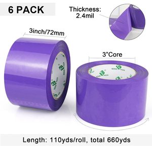Ruban adhésif violet BOMEI avec adhésif acrylique, 3 x 110 yards, épaisseur de 2,4 mil, 6 rouleaux de recharge pour l'expédition et le déménagement - Product Image 3