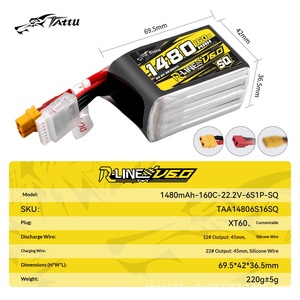 Batería LiPo TATTU V6.0 Gold Brick 1480mAh 1600mAh 1700mAh 160C 6S 22.2V XT60 para Dron de Carreras FPV - Product Image 6