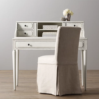 Bureau d'écriture vintage Gustavien en bois massif blanc, coiffeuse de style campagnard français avec tiroirs et armoire de rangement pour chambre à coucher