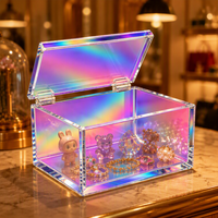 Boîte de rangement en acrylique Calic avec finition laser dégradée, couvercle à charnière, organisateur transparent pour cosmétiques, taille personnalisée, vente en gros OEM