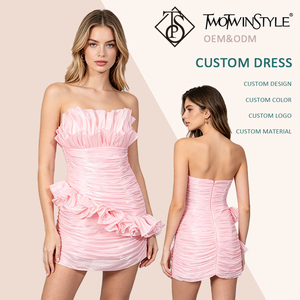 Elegant Pink Strapless <strong>Ruffled</strong> Mini <strong>Dress</strong> Women <strong>All</strong> Over Ruched Shiny Satin Strapless Club Night Out Cocktail <strong>Dress</strong> Wholesale - Product Image 1