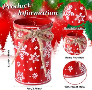 Centros de Mesa Navideños, Jarrón Decorativo <span class=keywords><strong>con</strong></span> Copos de Nieve Estilo Rústico, Maceta de Metal Galvanizado <span class=keywords><strong>con</strong></span> Lazo de Cuerda, Cubos <span class=keywords><strong>Artificiales</strong></span> - Product Image 2