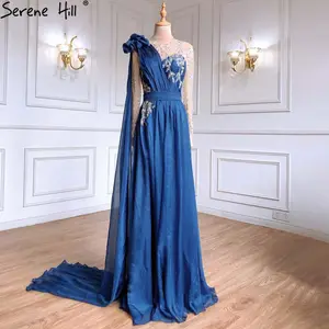 Áo Choàng Voan Xanh Tay Áo Evening Dresses 2021 Serene Hill LA70308 Đính Cườm Một Dòng Màu Vàng Chính Thức Boutique Đảng Gowns Đối Với Phụ Nữ