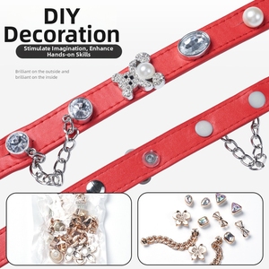 Collar para Mascotas, Collar para Perros y Gatos, Dijes Intercambiables DIY, Hecho a Mano, Ajustable, Cierre de Hebilla de Remache, Cuero PU Personalizable - Product Image 3