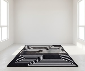 Tapis rectangulaire noir et blanc en laine et acrylique, tufté, antidérapant, pour salon, à poils moyens, avec envers en latex - Product Image 2